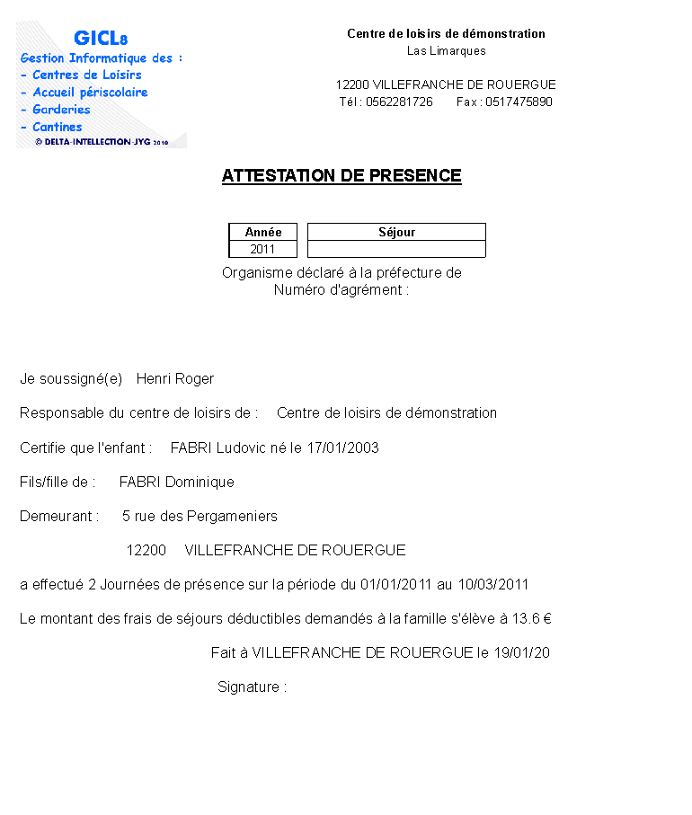 Edtion Des Pr sences Et Des R servations D un Enfant