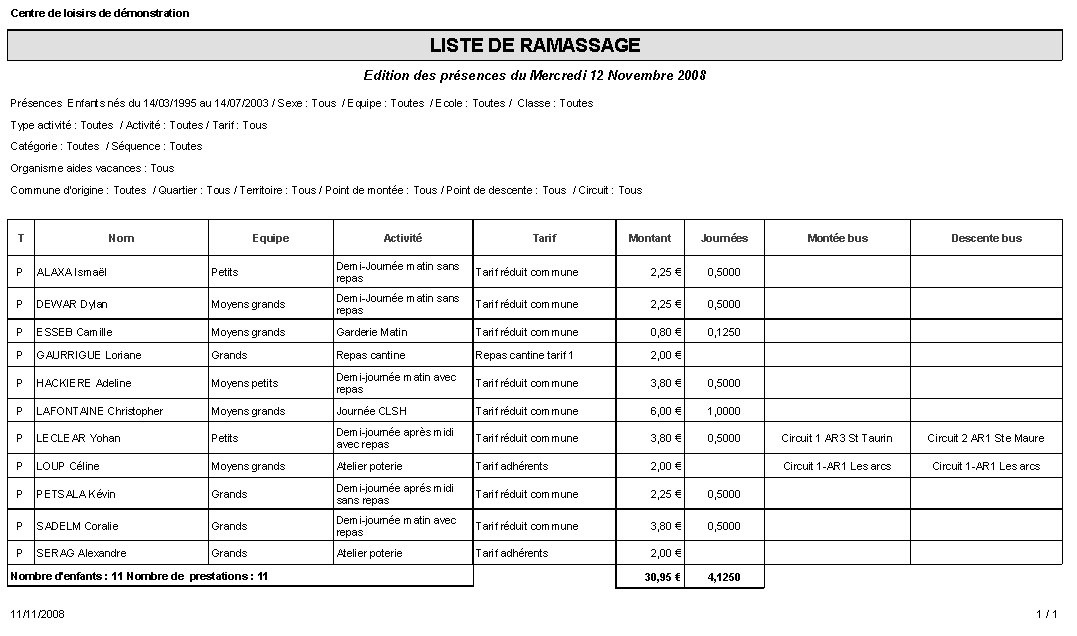 Liste de ramassage