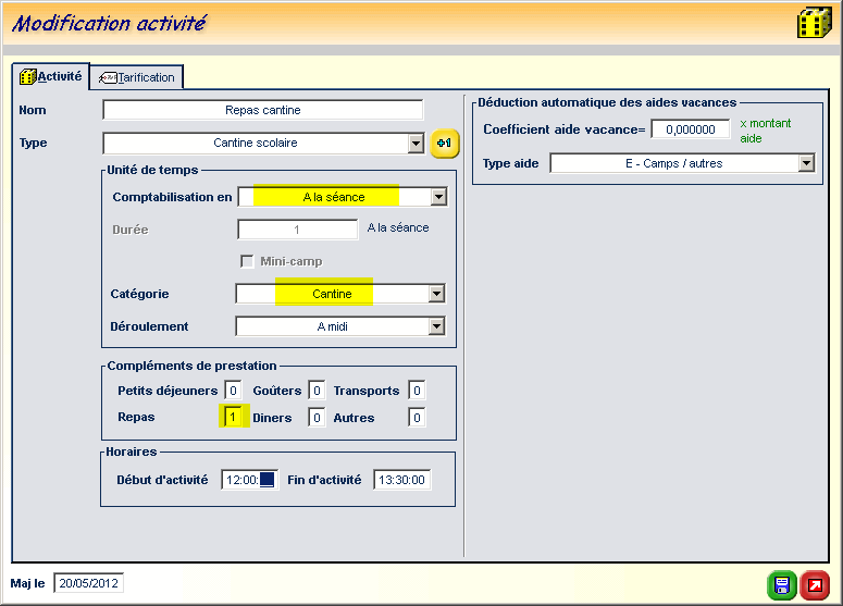 Activité cantine scolaire repas midi