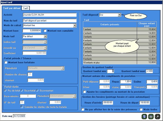 Tarif journée CLSH : tarif dégressif