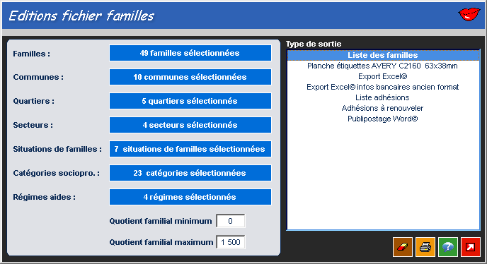 Editions fichier familles