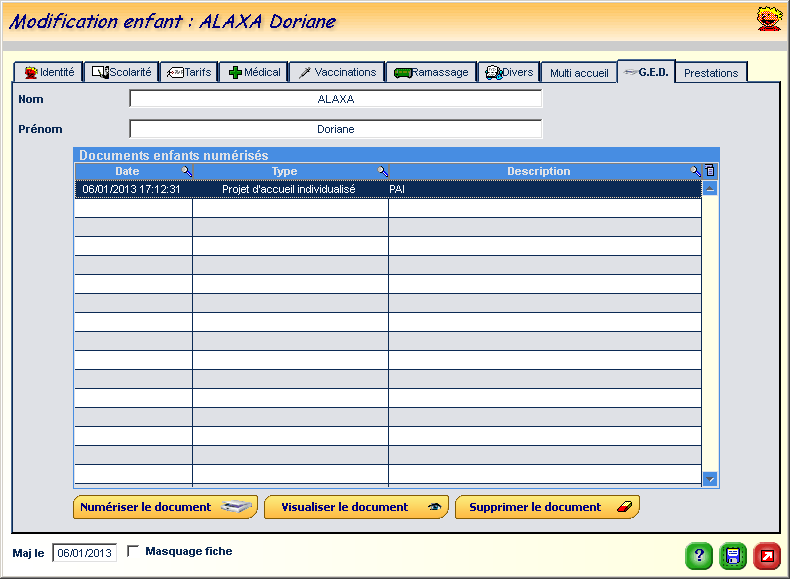 Gestion des documents enfants numérisés