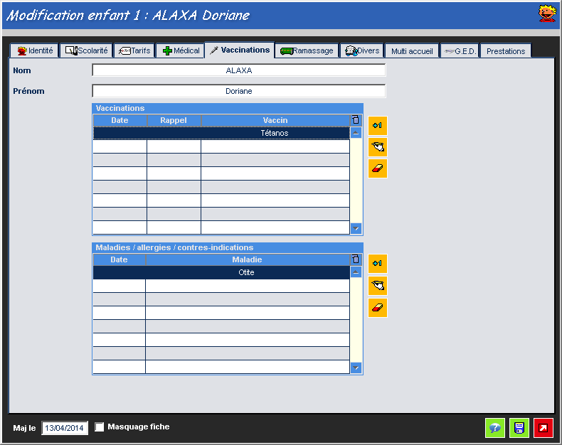 Fiche enfant : maladies vaccinations