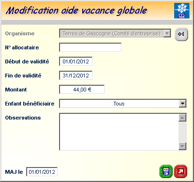 Fiche famille : détail aide vacance globale