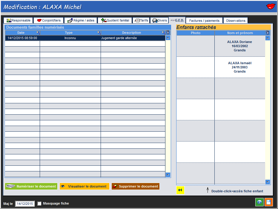 Gestion des documents familles numérisés