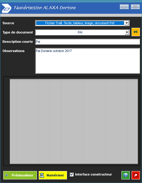 Fenêtre de numérisation de document