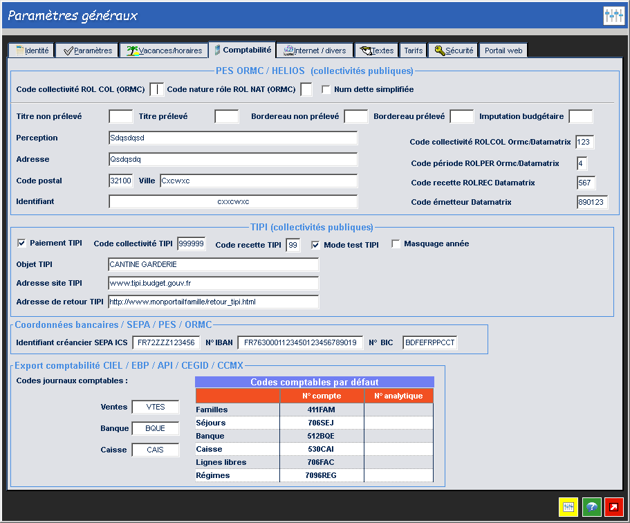 Paramétres comptabilité