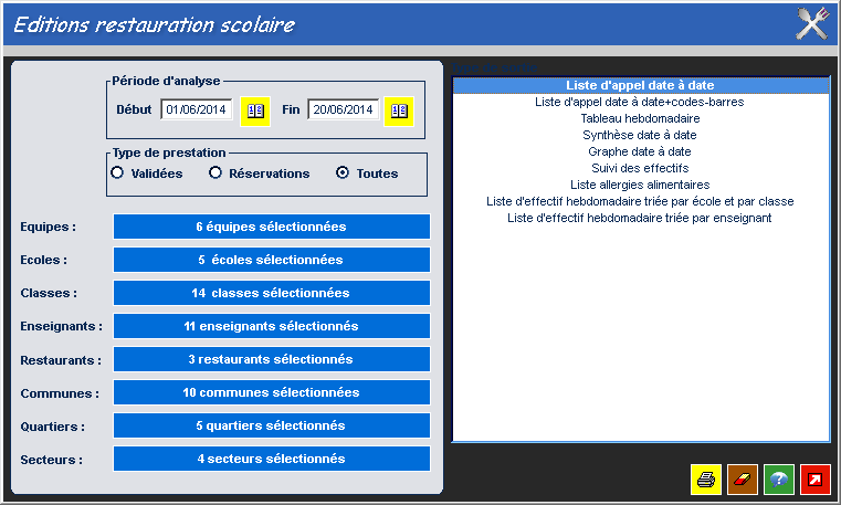 Fenêtre d'éditions des statistiques restauration scolaire