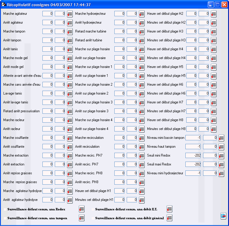 Tableau de saisie des consignes